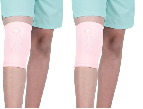 Image of KARM Kids Knee Brace Sleeve - Youth Knee Compression Sleeve for Kids, Child - Support for Pain, Sports, Football, Basketball, Gymnastics, Recovery, Boys & Girls (Light Pink) (Pack of 2)