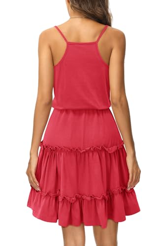 Image of Newshows Women's Summer Casual Dress Cute A Line Ruffle Hem Flattering Fit Beach Vacation Sundress