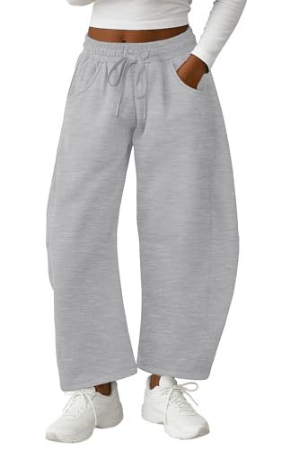 Lepunuo Barrel Sweatpants Women Casual Baggy Elastic Waisted Pants Wide Leg Gym Trousers with Pockets