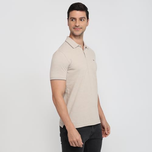 Image of Park Avenue Men Slim Fit Solid Pattern Cotton Polyester Blend Polo Neck Half Sleeve Casual T-Shirt