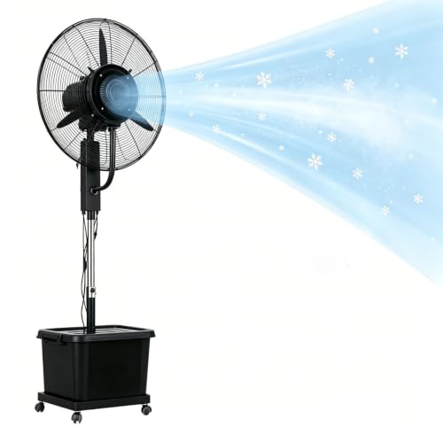 Lsoiup Ventilador Nebulizador Exterior 42L – 3 Velocidades Regulables, Swing 90°, Altura Ajustable, Refrigeración Portátil para Camping, Picnic, Eventos Deportivos(⌀81cm)
