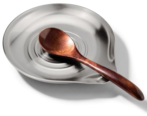 Image of VanlonPro Stainless Steel Spoon Rest, Spatula Ladle Holder, Stainless Steel Utensil Spoon Rest Holder, Brushed Finish, Dishwasher Safe 5.9 x 5.1 Inch (Round Swril Silver 1PC)