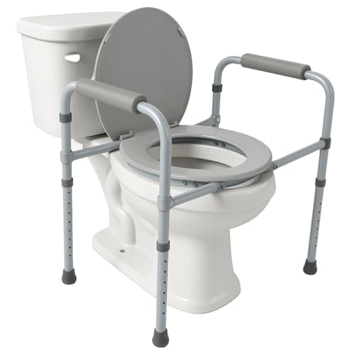 Compass Raised Toilet Seat, Adjustable Height Toilet Seat Risers for Seniors, Toilet Riser with Handles