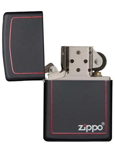 Image of Zippo Classic Black and Red - Black Matte Finish with Red Border and Zippo Logo,Pocket Fuel Refillable Windproof Lighter, BIS Certified