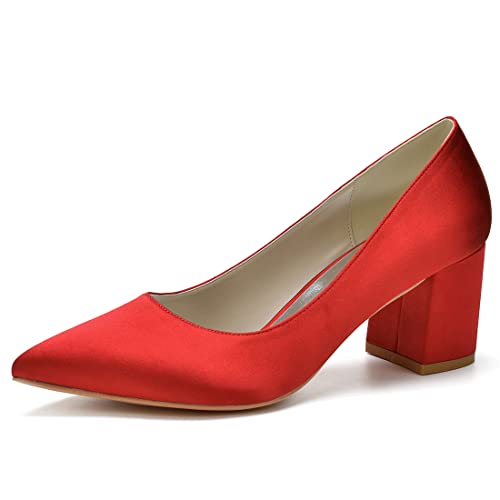 Chaussures à enfiler à bout pointu en satin avec talons épais de 6 cm pour femme