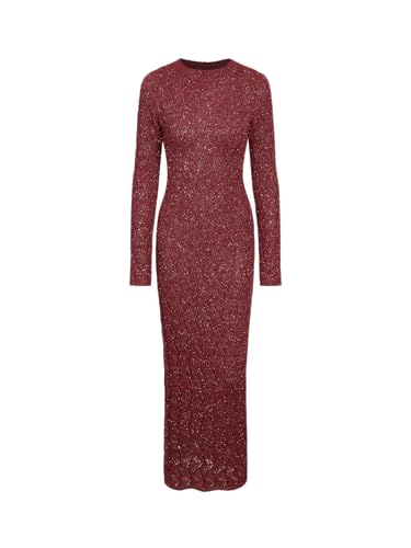 CIDER Burgundy Dress for Women Long Sweater Dresses Mesh Hollow Out Long Sleeve Crew Neck Maxi Winter Dress 2025
