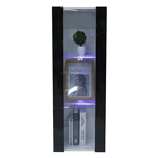 Haofy Väggvitrin, 3-stegs LED-vitrinskåp med glasgolv och glasdörr, modern front-skänk med LED-belysning, vardagsrum-badrumsmöbler (EU-kontakt)