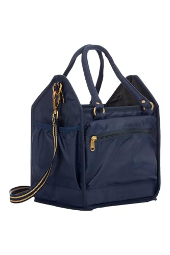Equinavia Darby Small Collapsible Grooming Tote Bag for Horses Dogs Cats | Organizer with Shoulder Strap | 7 x 8.5 x 12 Interior - Navy/Gold - One Size
