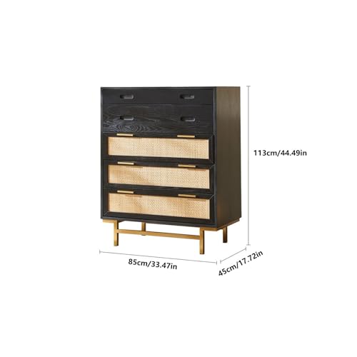 NZVCQVPU Modern Rattan Dresser Chest Freestanding Accent Storage Cabinet with Wide Drawers & Metal Handles Stylish Chest of Drawers for Bedroom & Living Room (Black) - Image 4