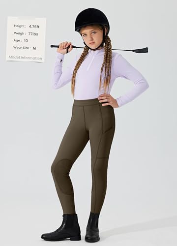 Image of Willit Girls Horse Riding Pants Tights Kids Equestrian Breeches Knee-Patch Youth Schooling Tights Zipper Pockets