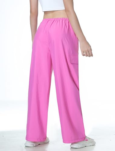 Image of EXARUS Girls Parachute Pants Cargo Hip Hop Wide Leg Baggy Y2K Teen | Tween Casual School Dance Streetwear with Pockets Elastic Waist Youth Junior Kids Bottoms Hiking 8-14Y
