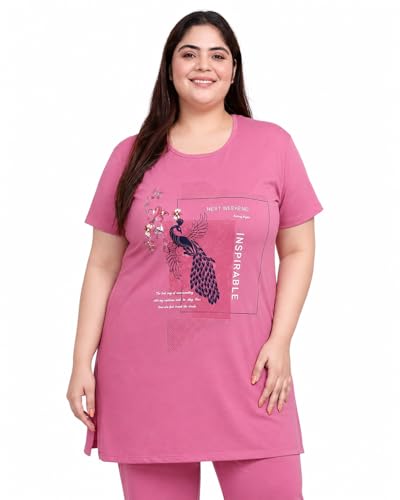 Image of In Love Women's Printed Cotton Plus Size Longline T-Shirt with Pockets | Cotton fabric - soft longline T-shirt with easy plus-size fit