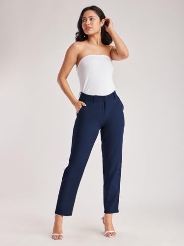 Image of FableStreet Women's Formal Trousers | Mid-Rise Straight-Leg Design | Flat Front & Permanent Crease | Polyester Lycra Fabric | Office Wear & Business Meeting