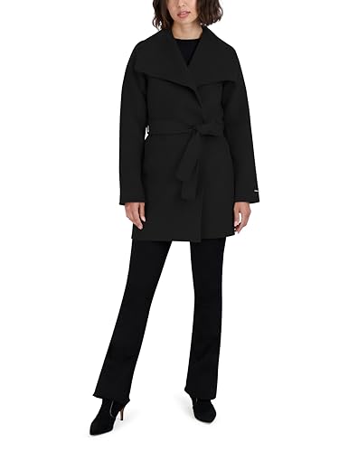 Image of TAHARI Women's Double-faced Luxury Soft Wool Blend Peacoat- Wrap Wool Coat With Removable Belt