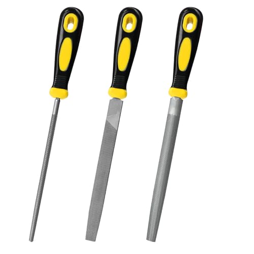 TAIANJI Metal File Set, 3 Pcs 8 inch Carbon Steel File for Metal Includes Flat, Half-Round, Round for Metal Wood Plastic Fine Finishing