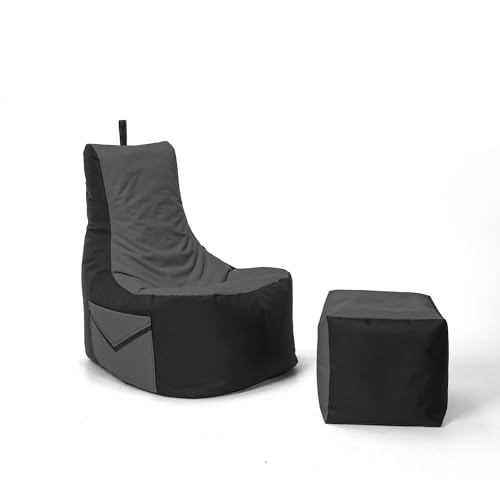 Nadimaideal Gaming Sitzsack XXL mit Hocker für Kinder, Teenager & Erwachsene | Indoor & Outdoor | Bodenkissen - Sessel - Beanbag bereits gefüllt | Füllung EPS Perlen (Anthrazit, Zweifarbig) Nadimaideal Gaming Sitzsack XXL mit Hocker für Kinder, Teenager & Erwachsene | Indoor & Outdoor | Bodenkissen - Sessel - Beanbag bereits gefüllt | Füllung EPS Perlen (Anthrazit, Zweifarbig)