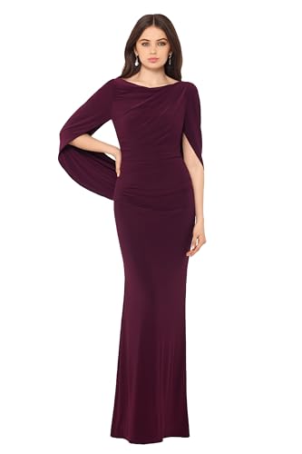 Image of Betsy & Adam Women's Long Stretchy 3 /4 Sleeve Cowl Neck Drape Back Gown