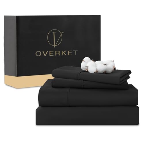 Image of 1000 Thread Count Egyptian Cotton Sheets Queen Size Set 4PCS Sateen Weave Soft Breathable 16-Inch Deep Pocket(Queen,Black)