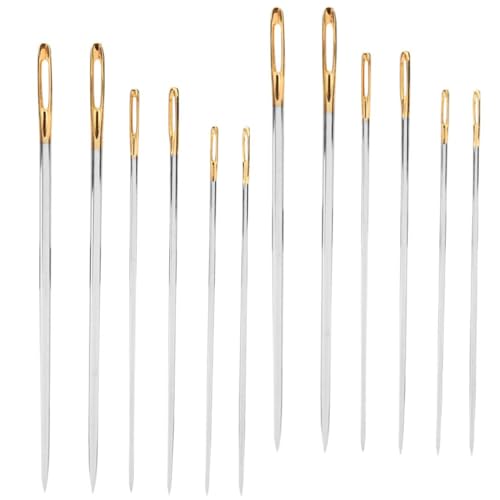 12Pcs Hand Sewing Needles Set, 5.7/6.2/6.9cm Straight Big Eye Upholstery Needles for Hand Sewing Repair Clothes Upholstery Leather Carpet Canvas Repair and Sail Crafts