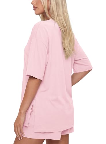 Image of Darong Women's 2 Piece Shorts Set Loungewear | oversized tshirts,crew neck top,drawstring shorts,elastic waist, side pockets,summer travel outfits
