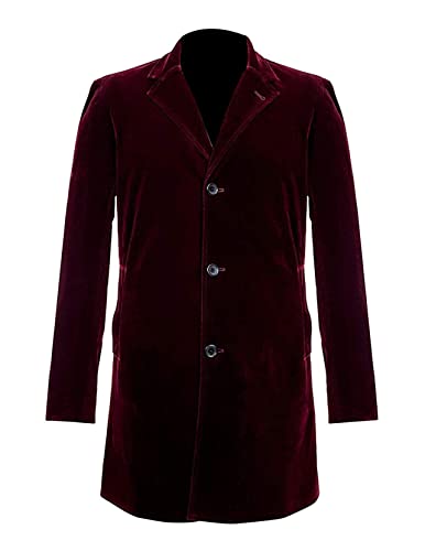 Doctor Trench Coat Who Costume Collection - Manteau à capuche en coton, manteau en laine, manteau en velours, Bordeaux - Manteau en velours, M Cover