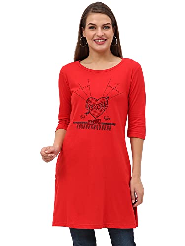 Image of FLEXIMAA Women's Cotton Printed Round Neck 3 /4 Sleeve Color Size Long Top