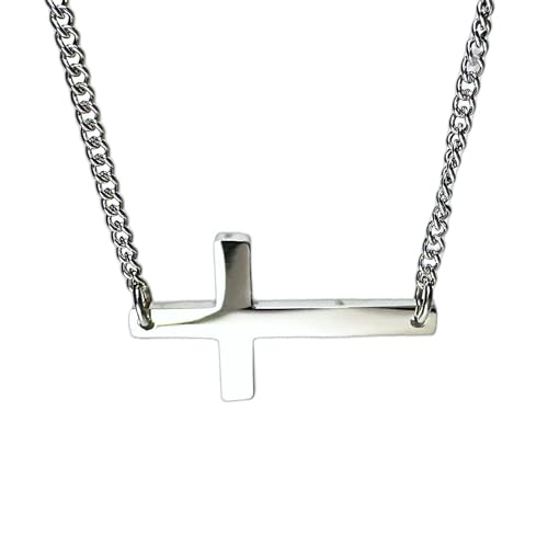 Apop Nyc STECRO22 Stainless Steel Sideways Cross Necklace 18 Inch Curb Chain Unisex cover