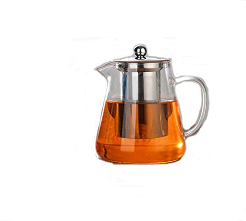 YUEMING Tetera de vidrio transparente con infusor desmontable Tetera de vidrio con infusor, apta para microondas y estufa segura, colador de té para té de hojas sueltas y té floreciente (550ml) Cover