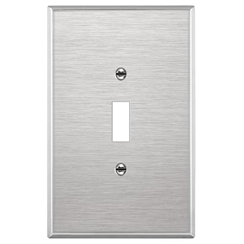 Image of ENERLITES Toggle Light Switch Metal Wall Plate, Corrosion Resistant, Over Size 1-Gang 5.5 inch x 3.5 inch, 7711O, 430 Stainless Steel, UL Listed, Silver | Oversized 5.5 inch x 3.5 inch covers old paint lines; Rust-proof; UL Listed; Durable; 7711O