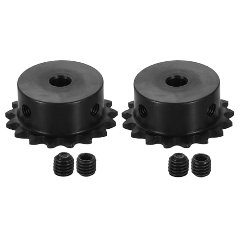 uxcell 2 Pcs #25 Chain Roller Sprocket 6.35mm Bore, 17 Tooth C45 Carbon Steel ANSI #25 Roller Sprocket Round Hole with Set Screws for ISO 04C Chain