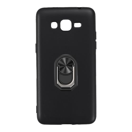 UOGNADGD Flexible Case + Ring Holder Compatible with Samsung Galaxy Grand Prime G5308W Phone Shockproof Cover & Magnetic Mecha Style Finger Grip Kickstand (Black+BlackRing)