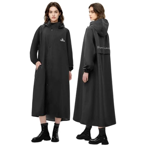 WthGrop Lightweight Long Rain Coat for Women, Waterproof Raincoat with Hood, Packable Rain Jacket Windbreaker, Storage Bag, Black,XL
