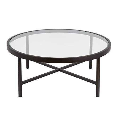 Henn&Hart 36" Wide Round Coffee Table With Glass Top In Blackened Bronze, Modern Coffee Tables For Living Room, Studio Apartment Essentials #TOP2