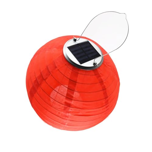 12 inch LED Solar Light Lantern Hanging Ball Nylon Fairy Lights for Decoration Wedding With Battery(Red1)