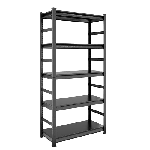 Metal Garage Shelving Unit, Heavy Duty 5-Tier Adjustable Storage Steel Shelves, 2000 lbs Capacity, Industrial Shelves for Heavy Tools and Equipment for Garage, Basement (Black, 72H x 35.4W x 15.7D)