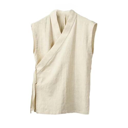 Chaleco chino tradicional para hombre en lino y algodón sin mangas 2