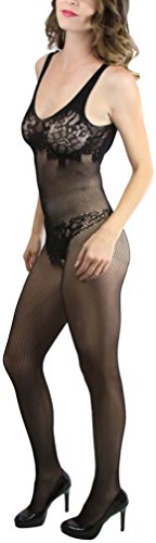 Image of ToBeInStyle Women's Bodystocking Crotchless Peek-A-Boo Fishnet Lace Bodysuit