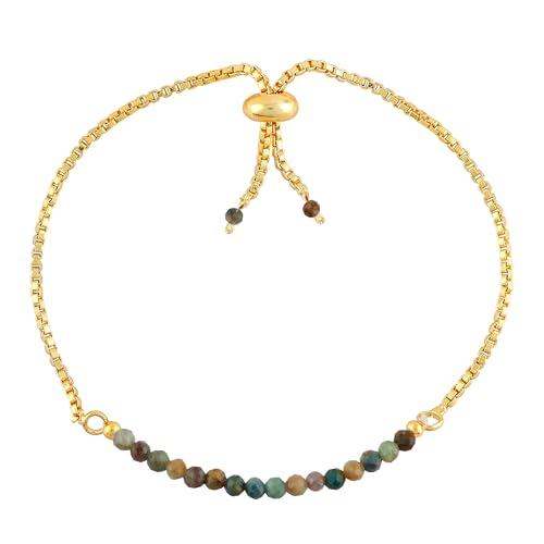 Natural Multi Sapphire Gemstone Round Beads Bolo Bracelet, Chakra Healing Crystals, 14k Gold Plated, Adjustable Slider, Birthday, Wedding, Handmade, 6-9 inch, Valentine Day Gift (Multi Sapphire)