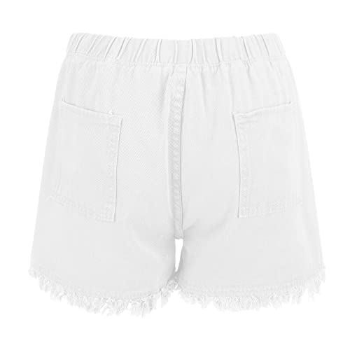 Short d'été en jean vieilli blanc avec finitions déchirées L