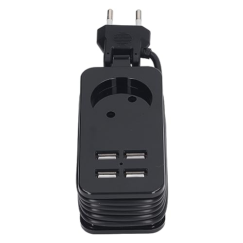 Regleta Versátil con 4 Puertos USB, Ligera y Estable, Múltiples Protecciones, Regleta Incombustible para Smartphones Tablet (Negro)
