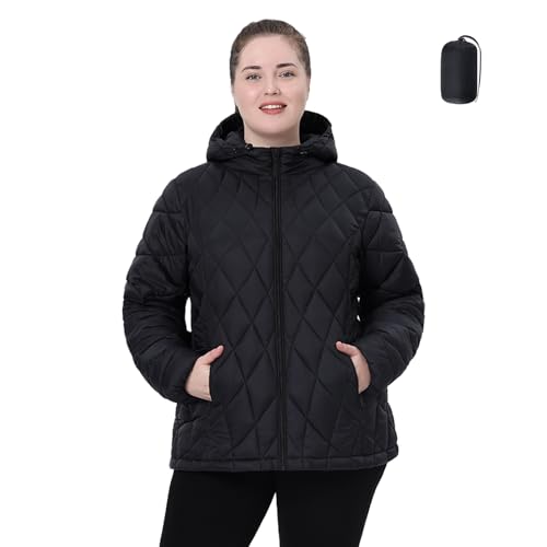 Plus Size Women's Packable Puffer Jacket 1X-5X Water-Resistant Lightweight Winter Coat(Exclusively for Plus Size)