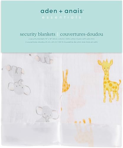 Image of aden + anais Essentials Issie Security Blankets, Super Soft 100% Cotton Muslin, 2 Pack, Safari Babes