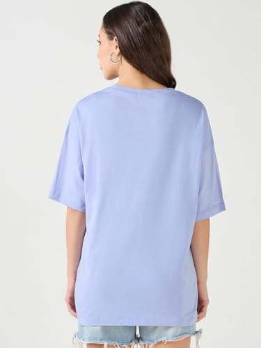 Image of Bewakoof Women's Solid Oversized Fit Half Sleeve Round Neck Cotton Jersey T-Shirt