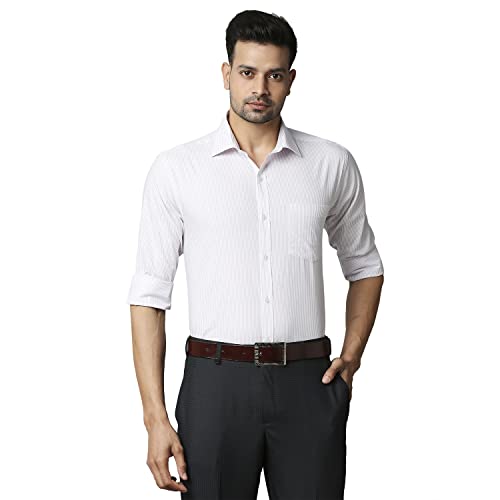 Image of Park Avenue Men's Pure Cotton Stripe Pattern Slim Fit Semi Cutaway Collar Full Sleeve Formal Shirt