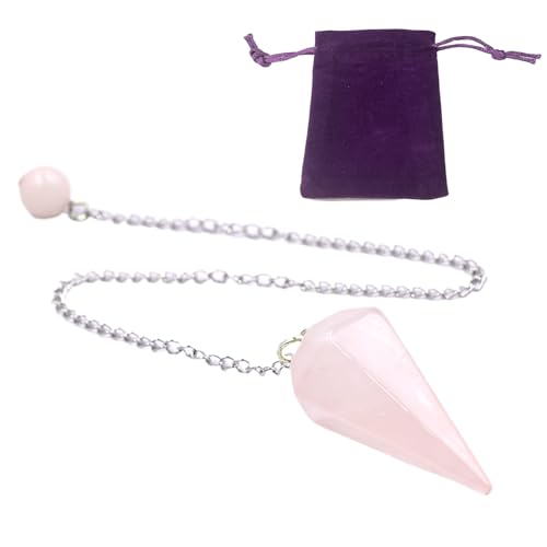 パワーストーン ペンデュラム 天然石 水晶 六角柱 ネックレス 大サイズ 水晶原石 切子カット 吊り下げペンダント ヒーリング アクセサリー 瞑想 ヨガ 開運 収納バッグ付き (ピンク)