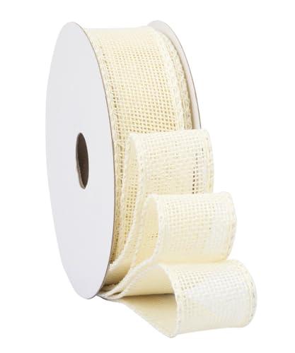 Fondersy 9-Meter Ivory Burlap Ribbon Wired Burlap Ribbon, 25mm Width for Gift Wrapping Floral Arrangements, Wreath Making