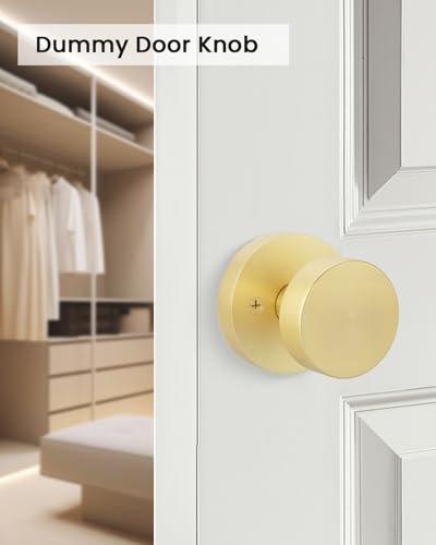 Image of Goldenwarm Gold Door Knobs Dummy, Zinc Alloy Keyless Brushed Gold Door Knobs for Closet and Bifold - Single Side Non Turning (2 Pack /4 Pieces)