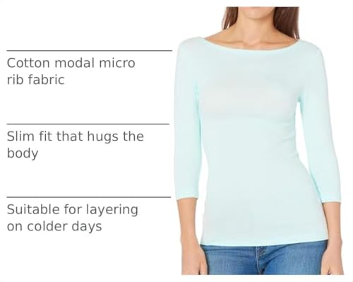 Image of Amazon Essentials Women's Slim-Fit 3 /4 Sleeve Boat Neck Tops Cotton Modal T-Shirt