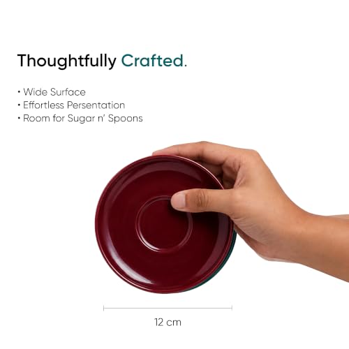 Image of Shay Ceramic Espresso Cup Set, Set of 2, 100ml, Burgundy | | Glossy Finish | Espresso Cup Ceramic | Espresso Cups Small | Microwave Safe (Espresso Set, Burgundy)