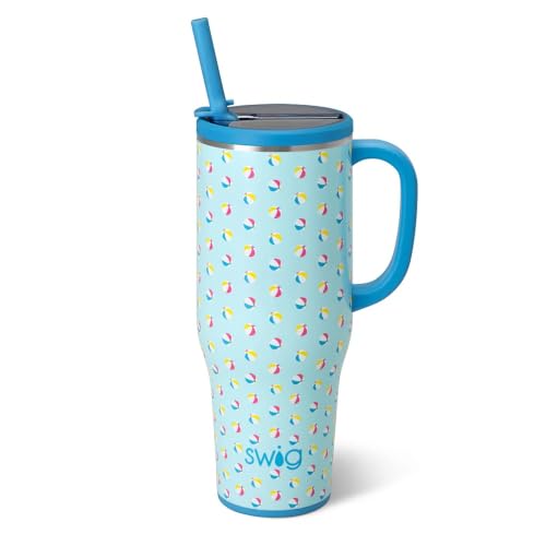 Swig Life 40oz Leakproof Mega Mug with Handle & Straw, Beach Balls